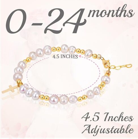 Baby Crystals 14K Gold Plated Beads, Cultured Freshwater Pearls, Beaded Bracelets for Girls, Baby Girl Keepsake Bracelet, 1st Birthday Girl gifts, Baby Shower Gifts in Saudi Arabia
