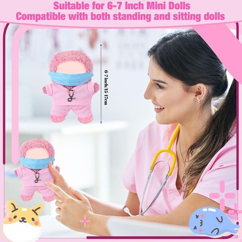 17cm Doll Clothes Doctor Nurse Scrubs Outfit Set for 17cm Dolls with Mini Mask Stethoscope Cute Nurse Uniform with Accessories Gift for DIY Dress-up Lovers & Collectors(Pink) in Saudi Arabia