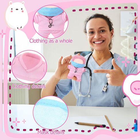 17cm Doll Clothes Doctor Nurse Scrubs Outfit Set for 17cm Dolls with Mini Mask Stethoscope Cute Nurse Uniform with Accessories Gift for DIY Dress-up Lovers & Collectors(Pink) in Saudi Arabia