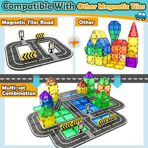 Magnetic Tiles Road Expansion Pack, STEM Magnet Building Blocks for Toddler Kids Toys, Christmas Toy Gifts for 3+ Year Old Boys & Girls, Montessori Educational Creativity-igniting Kids Toys in Kuwait
