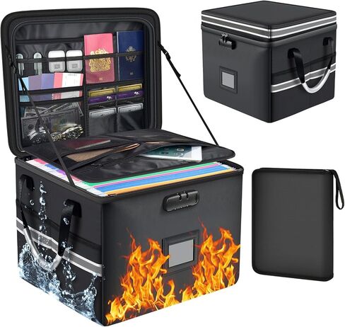 5200°F Upgraded Fireproof Document Box & Fireproof Expanding File Folder, 2 Layer File Cabinet Organizer with lock,Collapsible Water Resistant Storage for Hanging Letter/Legal Folder Home Office-60L in Saudi Arabia