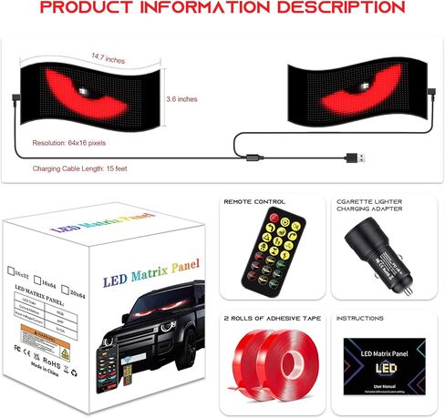 2 Pack Devil's Eye 23.4"x4.7" Led Eyes Animated for Car Windshield, Trylightride Programmable Scrolling Sign for Cars/SUVs/Trucks, Ojos Led Para Carro, USB Powered LED Matrix Panel, Remote/App Control in Saudi Arabia