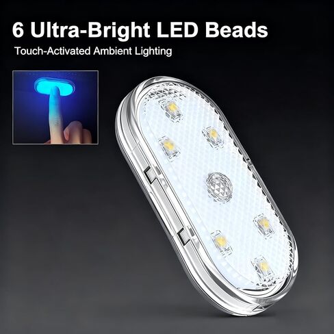 4 قطع مصابيح LED للسيارة داخلية لاسلكية، 7 ألوان مصابيح داخلية للسيارة مع 6 خرزات مصابيح LED ساطعة، ضوء ليلي محمول قابل للشحن عبر USB للسيارة لتزيين السيارة in Kuwait