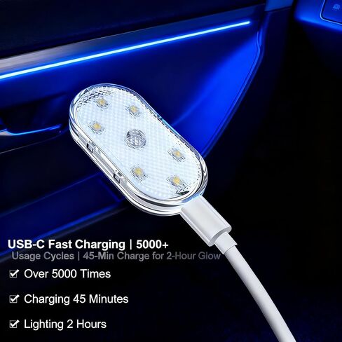 4 قطع مصابيح LED للسيارة داخلية لاسلكية، 7 ألوان مصابيح داخلية للسيارة مع 6 خرزات مصابيح LED ساطعة، ضوء ليلي محمول قابل للشحن عبر USB للسيارة لتزيين السيارة in Kuwait