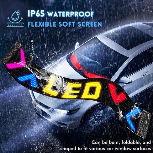 قطعتان من أضواء عيون الشيطان للسيارات، عيون LED قابلة للبرمجة مقاس 23.62 × 4.72 بوصة للزجاج الأمامي للسيارة/الشاحنة، لوحة شاشة عرض LED مرنة لنافذة السيارة، شاشة ناعمة لمصباح العين الديناميكي الذكي الملون in Kuwait