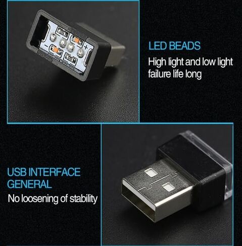4 عبوات USB LED للسيارة، إضاءة ليلية مزخرفة تعمل بمنفذ USB، طقم جو تلقائي سهل التركيب، مناسب لمعظم المركبات (أزرق ثلجي) in Saudi Arabia