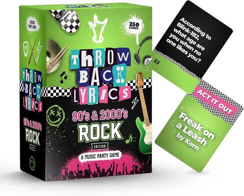The 90s & 2000s Rock Music Trivia Game with Charades | Finish The Lyrics + Steal Cards | Includes Playlist & Stickers | Adult Party Game Night- 250 Cards in Saudi Arabia