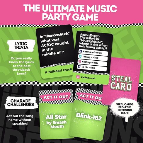 The 90s & 2000s Rock Music Trivia Game with Charades | Finish The Lyrics + Steal Cards | Includes Playlist & Stickers | Adult Party Game Night- 250 Cards in Saudi Arabia