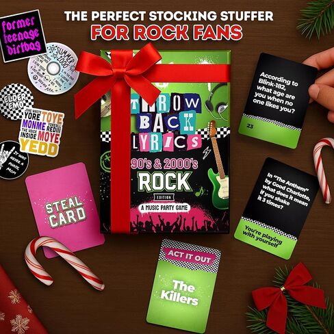 The 90s & 2000s Rock Music Trivia Game with Charades | Finish The Lyrics + Steal Cards | Includes Playlist & Stickers | Adult Party Game Night- 250 Cards in Saudi Arabia