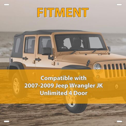 KUAFU استبدال علوي ناعم متوافق مع 2007-2009 Jeep Wrangler JK Unlimited 4 أبواب، أسود مع جوانب بلاستيكية ملونة ونوافذ دخان خلفية، سقف ناعم من الفينيل من قماش الشراع، لا يوجد جلود للباب العلوي in Saudi Arabia