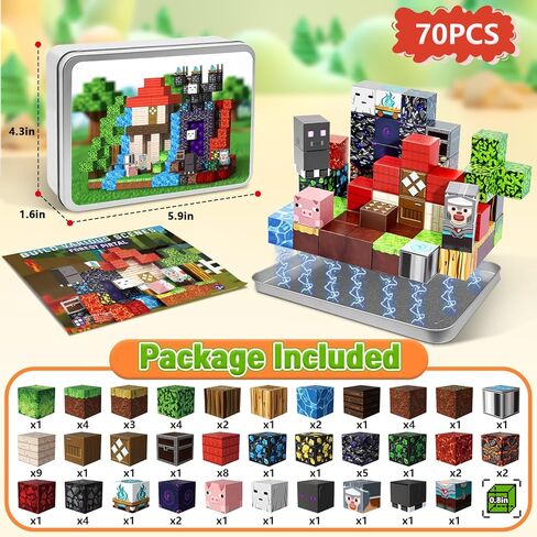 70 قطعة من مكعبات البناء المغناطيسية ألعاب السفر للأطفال من سن 4 إلى 8 سنوات، كتل مغناطيسية صغيرة لبوابة الغابات مع علبة حديدية، مجموعة مكعبات مغناطيسية محمولة لتعليم العلوم والتكنولوجيا والهندسة والرياضيات للأطفال الصغار من الأولاد والبنات من عمر 3 سنوات in Kuwait