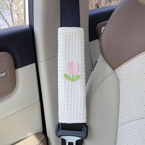 Cute Flowers Car Seat Belt Cover, Soft Seatbelt Cushion Pads, Shoulder Strap Protector, Car Accessories, Four Seasons Universal (2, Tulip) in Saudi Arabia