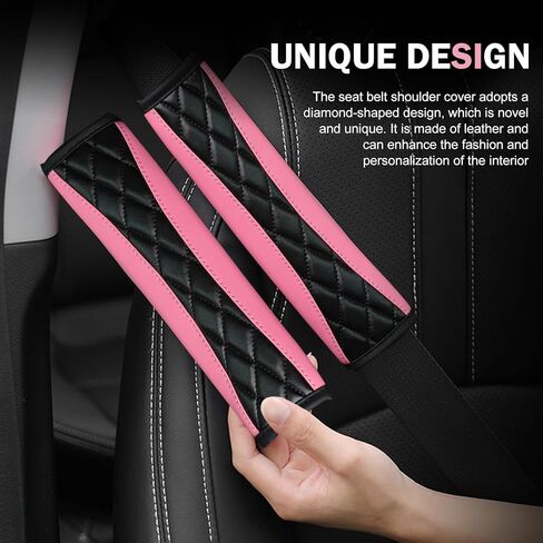 أغطية أحزمة مقعد السيارة، أغطية حزام الكتف من الجلد الناعم، وسادة قيادة مريحة لحزام الأمان تحمي رقبتك وكتفك متوافقة مع السيارة والشاحنة وسيارات الدفع الرباعي (وردي) in Kuwait