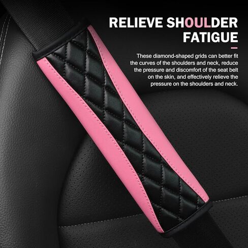 أغطية أحزمة مقعد السيارة، أغطية حزام الكتف من الجلد الناعم، وسادة قيادة مريحة لحزام الأمان تحمي رقبتك وكتفك متوافقة مع السيارة والشاحنة وسيارات الدفع الرباعي (وردي) in Kuwait
