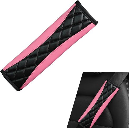 أغطية أحزمة مقعد السيارة، أغطية حزام الكتف من الجلد الناعم، وسادة قيادة مريحة لحزام الأمان تحمي رقبتك وكتفك متوافقة مع السيارة والشاحنة وسيارات الدفع الرباعي (وردي) in Kuwait