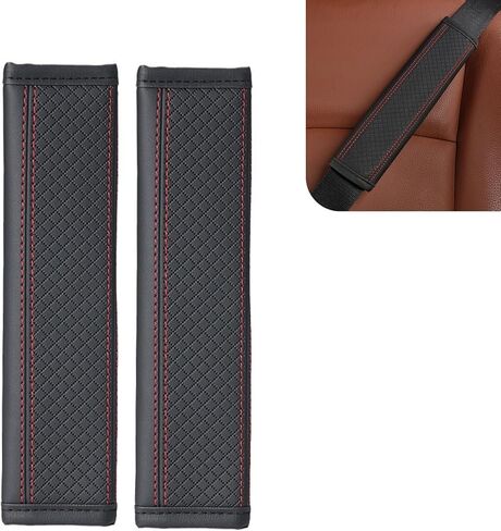 2PCS Car Seat Belt Cover Pad, Leather Seatbelt Shoulder Strap Covers, Soft Safety Strap Pads Protect Your Neck and Shoulder, Universal for Auto, SUV, Truck (Red) in Saudi Arabia