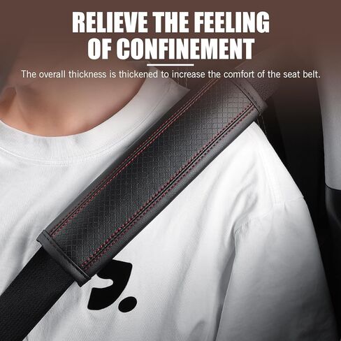 2PCS Car Seat Belt Cover Pad, Leather Seatbelt Shoulder Strap Covers, Soft Safety Strap Pads Protect Your Neck and Shoulder, Universal for Auto, SUV, Truck (Red) in Saudi Arabia