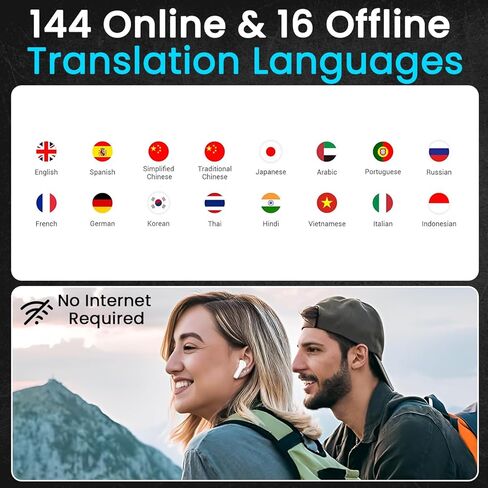 سماعات أذن للترجمة بتقنية الذكاء الاصطناعي - سماعات أذن لمترجم اللغات في الوقت الفعلي للمحادثات الثنائية والسفر والأعمال والدراسة والاجتماعات - لاسلكية وصغيرة الحجم وسهلة الاستخدام in Kuwait