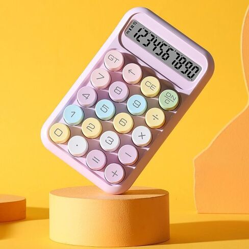 Colorful Mechanical Calculator (Compact Size) - 12 Digits Large Display, Desktop Calculator with Big Buttons, Cute Aesthetic for Desk Office - Purple in Saudi Arabia