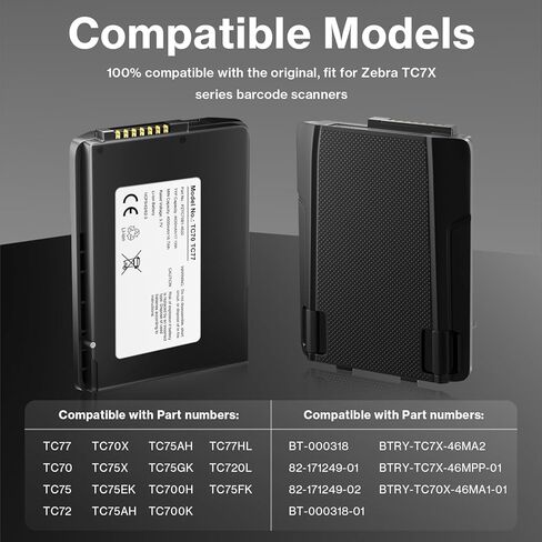 Replacement Battery for Zebra for Symbol TC77 TC70 TC75 TC72 TC70X TC75EK TC75AH TC75GK TC700H TC700K TC77HL TC75x TC720L TC75FK Handheld Barcode Scanner BTRY-TC7X-46MPP-01 / BT-000318 in Saudi Arabia