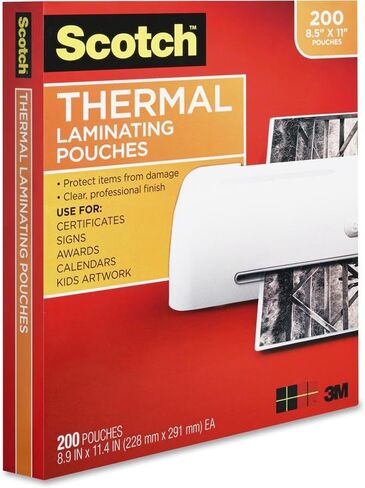 Scotch 3M TP3854200 Letter Size Thermal Laminating Pouches, 3 mil, 11.4 x 8.9 inches, 200 per Pack in Saudi Arabia