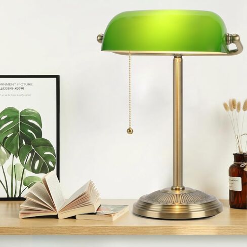 Bankers Lamp, Green Desk Lamp with Brass Finish, Classic Table Lamp with Pull Switch for Home, Office, Study (Green) in Saudi Arabia