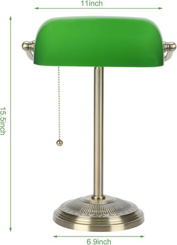 Bankers Lamp, Green Desk Lamp with Brass Finish, Classic Table Lamp with Pull Switch for Home, Office, Study (Green) in Saudi Arabia