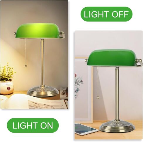 Bankers Lamp, Green Desk Lamp with Brass Finish, Classic Table Lamp with Pull Switch for Home, Office, Study (Green) in Saudi Arabia