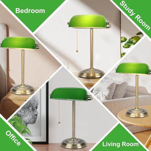 Bankers Lamp, Green Desk Lamp with Brass Finish, Classic Table Lamp with Pull Switch for Home, Office, Study (Green) in Saudi Arabia