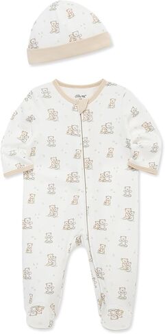 Little Me Baby Boy Clothes 2-Piece Baby Sleeper and Cap Set, 100% Cotton Footies Baby Essentials in Saudi Arabia