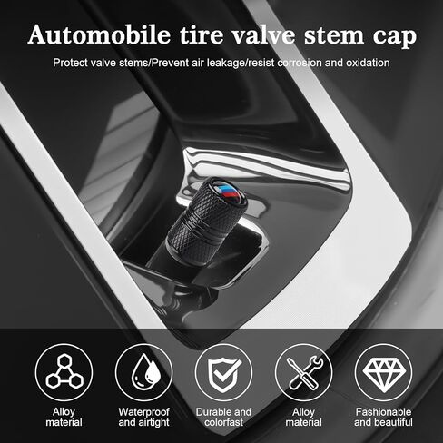 Tire Valve Stem Caps 4 Pack Compatible with BMW All Models | Premium Metal Car Accessories with 3 Color Stripe Design | 0.39" Inner | Diameter Universal Fit for Car SUV Truck Motorcycle in Saudi Arabia