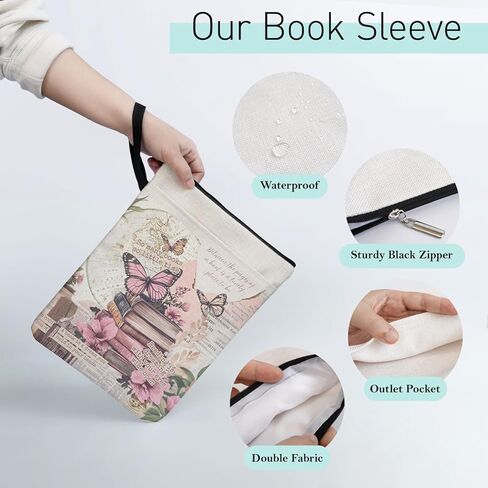 Butterfly Retro Book Sleeve - Y2K Aesthetic Sleeve for Paperbacks, Zippered 9x12 Protector Carry Handle Book Club Essential & Book Lovers Gifts in Saudi Arabia