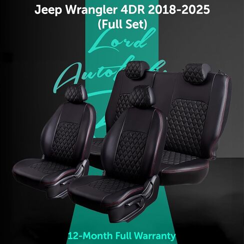 غطاء مقعد Lord AutoFashion Jeep Wrangler، جلد، مجموعة كاملة، واقي مقعد السيارة (أسود، موديلات 2018-2025 Wrangler 4DR) in Kuwait