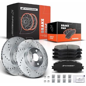 A-Premium 10.83 inch (275mm) Front Drilled and Slotted Disc Brake Rotors + Ceramic Pads Kit Compatible with Select Pontiac, Scion and Toyota Models - Vibe, xD, Corolla, Matrix, 6-PC Set