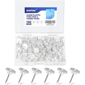 120 Count Push Pins, Premium Clear Push Pin, Clear Thumb Tacks Steel Point and Plastic Head, Flat Head thumbtacks for Photo Wall, Bulletin Board, Home Office Use