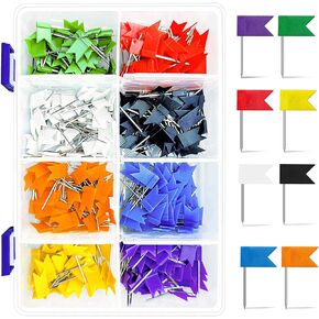 Colored Flag Travel Map Push Pins, 400 Pack Multicolored Decorative Map Tacks Assorted 8 Colors, Plastic Head for Cork Bulletin Board, Picture Hanging at Home Office School