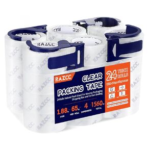 RAZCC Packing Tape, 24 Rolls Clear Heavy Duty Packaging Tape with Dispensers for Packing Shipping Moving Mailing, Thicker Sealing Tape -1.88" x 65 Yards Per Roll, 1560 Total Yards
