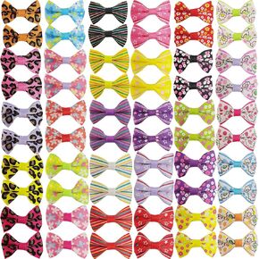 60Pcs Puppy Dogs Hair Clips with Metal Clips，Cute Mini Pet Small Youkie Dog Hair Bows with Clips，Handmade Hair Accessories Pet Grooming for Party Christmas Birthday