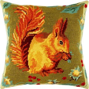 Brvsk Ferine Needlepoint Kit for Adults and Beginners — Squirrel 16″ × 16″ with Clear, Precise Printed Design on Cotton Canvas; Includes 2 Needles, Yarn, and Easy-Read Chart