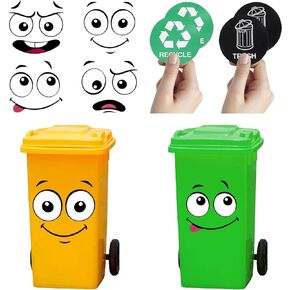 8 Sheets Bin Stickers Adhesive Cartoon Expressions Dustbin Sticker Decorative Wall Stickers Eyes and Mouth DIY Large Decal for Fridge Bins Wall, Indoor Outdoor (4pc expressions + 4pc logo)