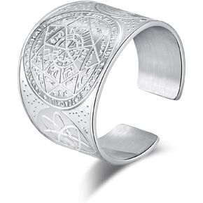 ANIEJUFI Stainless Steel The Seals of the Seven Archangels Ring Solomon Kabbalah Protection Amulet Jewelry Adjustable Size