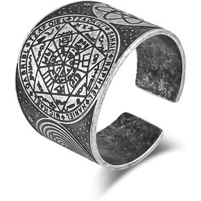 ANIEJUFI Stainless Steel The Seals of the Seven Archangels Ring Solomon Kabbalah Protection Amulet Jewelry Adjustable Size