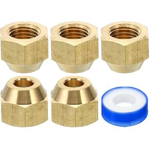 PATIKIL 1/2" Brass Flare Nut, 5pcs SAE 45 Degree Copper Flared Tube Fitting Brass Pipe Fitting for Air Conditioner Water Gas Line, Glossy