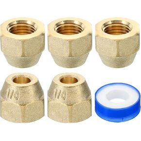 PATIKIL 1/2" Brass Flare Nut, 5pcs SAE 45 Degree Copper Flare Tube Fitting Brass Pipe Fitting for Air Conditioner Copper Pipe Extension Water Gas Line, Matte
