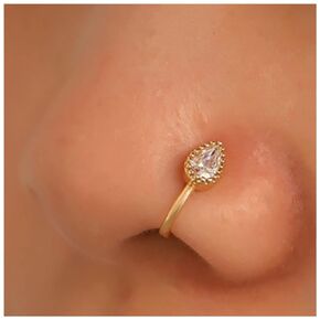 Erimberate Punk Crystal Nose Ring Gold Water Drop Nose Ring Teardrop Cz Clip On Nose Ring Water Drop Rhinestone Non Pierced Nose Ring Jewelry for Women and Girls Gifts