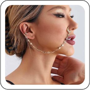 Zeshimb Punk Fake Nose Ring Hoop Ethnic Nose Rings with Chain Tassel Non-Piercing Gold Sequins Nose to Ear Chain Jewelry Indian Nose Ring Studs Nostril Body Accessories for Women Girls