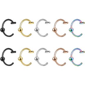 ZS 5 Pairs 316L Stainless Steel Fake Clip Lip Ring, 18G Spike Labret Lip Piercing C-Shaped Earring Cuff Medusa Monroe Faux Piercing Jewelry for Men Women