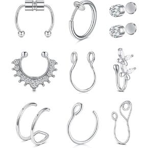 TOKRING Fake Nose Ring Fake Septum Fake Nose Studs Nose Cuffs Clip On Lip Ear Hoop Non Pierced Jewelry for Women Men