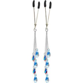 Blue Crystal Nipple Clips Adjustable Non Piercing Nipple Clamps Sparkly Rhinestone Pendant Breast Nipple Accessories Jewelry