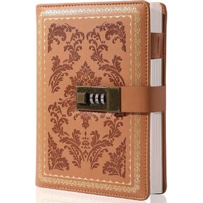 Lock Diary Vintage Journal with Lock for Women Leather Diary with Lock Refillable Personal Locking Locked Journal Writing Notebook B6 Secret Journal with Combination Password 5.5 x 7.8 in, Black…
